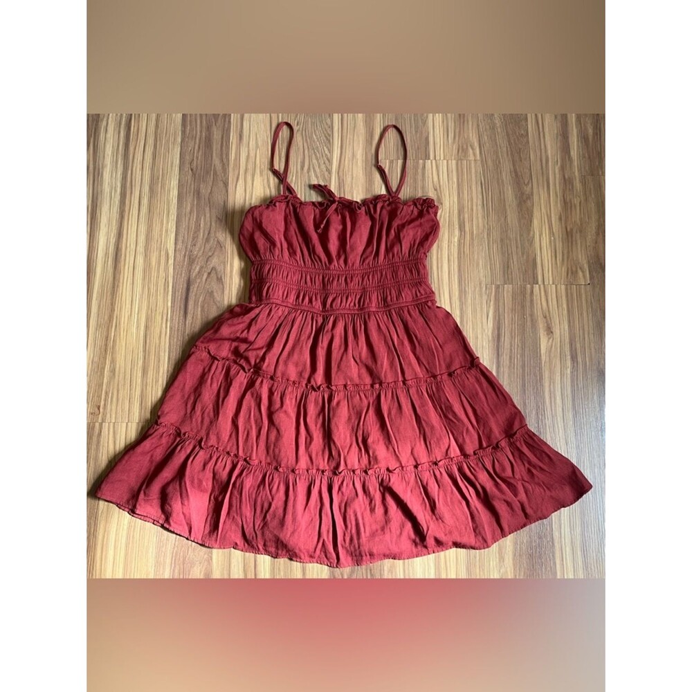 Trixxi Tiered Smocked Mini Dress Size L Burnt Orange Rust